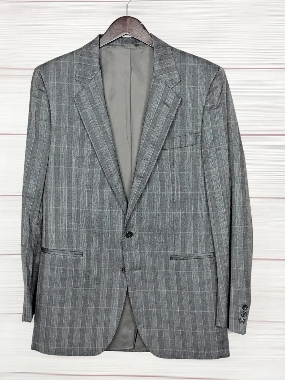 Pietrovanni Italy Wool Silk Suit Jacket Blazer Gray Blue EUR 52L US 42L